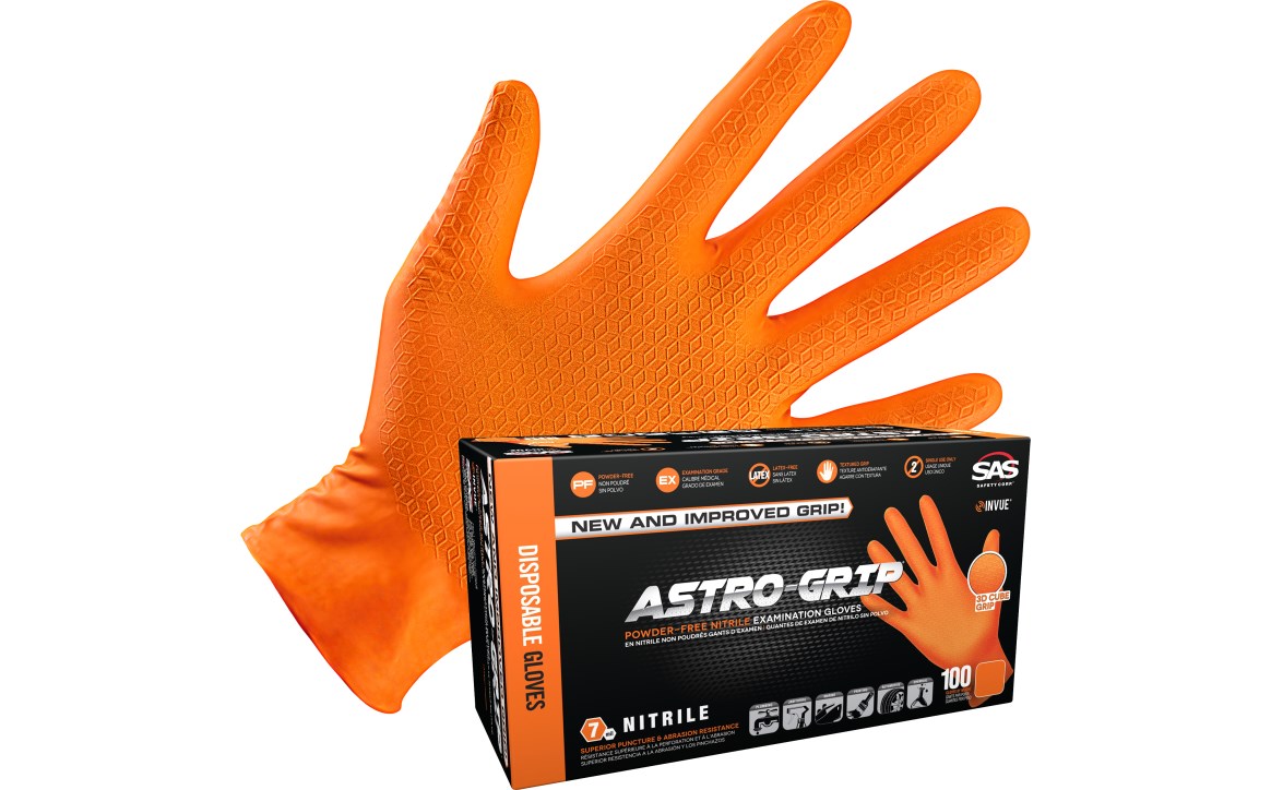 SAS Astro-Grip Latex Gloves XL - 7 mil Thickness, Powder-Free, Per box